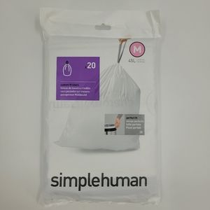 Simplehuman Code M Custom Fit Liners Drawstring Trash Bags 20 Count 45L 12GAL